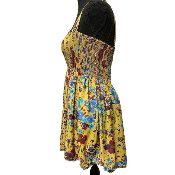 ZARA Mustard Yellow Floral Smocked Mini Dress Top - Picture 3 of 10